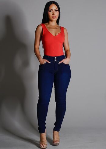 Moda Xpress Women Juniors High Waisted, Mid Rise Butt Lifting Colombian Design Skinny Jeans 10623N in Kuwait