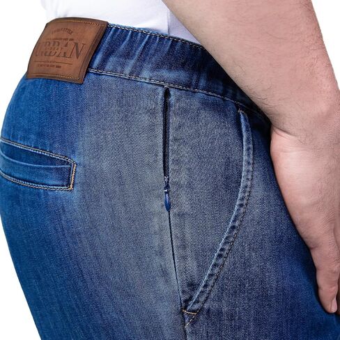 Men’s Cargo Denim Shorts, Dark Blue, Relaxed Fit, Knee Length, Welt Back Pockets, Zipper Pocket, Belt Loops in Saudi Arabia