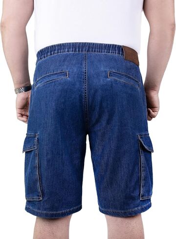 Men’s Cargo Denim Shorts, Dark Blue, Relaxed Fit, Knee Length, Welt Back Pockets, Zipper Pocket, Belt Loops in Saudi Arabia