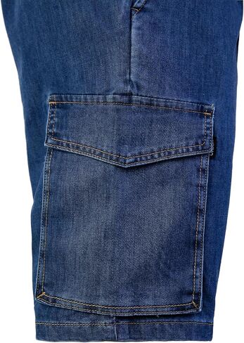 Men’s Cargo Denim Shorts, Dark Blue, Relaxed Fit, Knee Length, Welt Back Pockets, Zipper Pocket, Belt Loops in Saudi Arabia