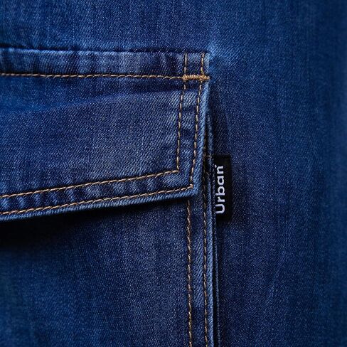 Men’s Cargo Denim Shorts, Dark Blue, Relaxed Fit, Knee Length, Welt Back Pockets, Zipper Pocket, Belt Loops in Saudi Arabia