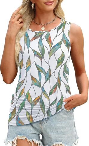 OFEEFAN Womens Ruched Tank Tops Crewneck Casual Summer Tops Basic Sleeveless Shirts in Saudi Arabia