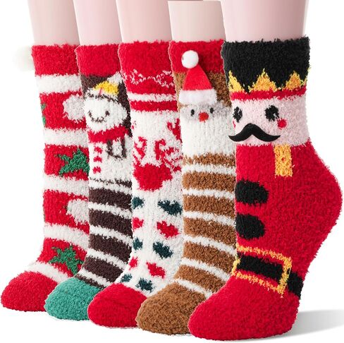 Sandsuced Fuzzy Fluffy Warm Slipper Socks for Women Winter Cozy Thick Cute Crew Sleep Comfy Fleece Christmas Socks 5 Pairs in Kuwait