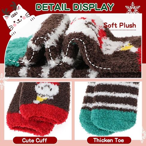 Sandsuced Fuzzy Fluffy Warm Slipper Socks for Women Winter Cozy Thick Cute Crew Sleep Comfy Fleece Christmas Socks 5 Pairs in Kuwait