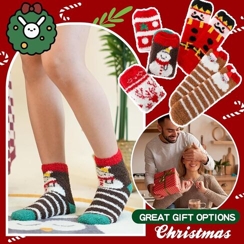 Sandsuced Fuzzy Fluffy Warm Slipper Socks for Women Winter Cozy Thick Cute Crew Sleep Comfy Fleece Christmas Socks 5 Pairs in Kuwait