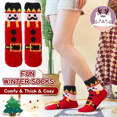 Sandsuced Fuzzy Fluffy Warm Slipper Socks for Women Winter Cozy Thick Cute Crew Sleep Comfy Fleece Christmas Socks 5 Pairs in Kuwait