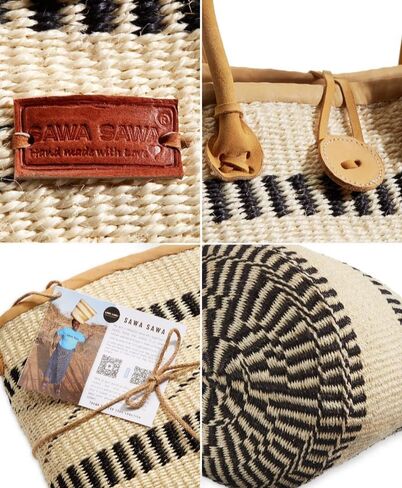 Balance Point Handwoven Economical Sisal Straw Tote Bag, Market Grocery Shopping Bags with Leather Strap Handles and Button Closure, Large Straw Shoulder Purse Suitable for Travel in Saudi Arabia