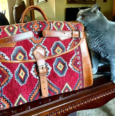 Kilim Carpet Travel Bag with Adjustable Strap, Genuine Leathe Unique Bohemian Design, Carry-On Friendly in Saudi Arabia