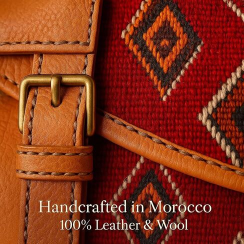 Kilim Carpet Travel Bag with Adjustable Strap, Genuine Leathe Unique Bohemian Design, Carry-On Friendly in Saudi Arabia