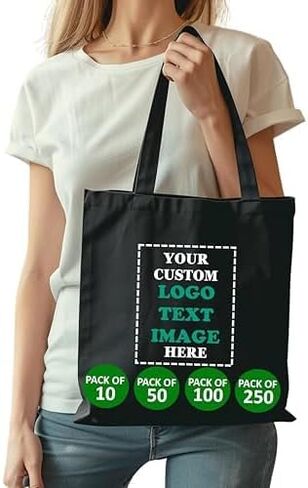 Pack of 10 | 50 | 100 | 250 Promotional Tote Bags with Custom Logo,Custom Tote Bag in Bulk, Text or Image, Bulk Custom Logo Tote Bag, Custom Bags for Business in Saudi Arabia