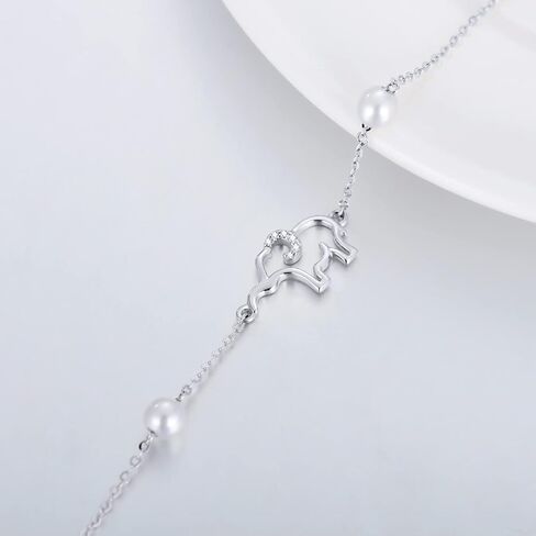 SISGEM 14k White Gold Elephant Anklet for Women, Real Gold Pearl Lucky Jewelry Ankle Bracelets Gifts for Sister/Wife, Present for Her, 8.6"+0.8"+0.8" in Saudi Arabia