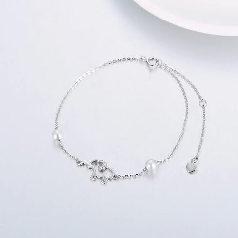 SISGEM 14k White Gold Elephant Anklet for Women, Real Gold Pearl Lucky Jewelry Ankle Bracelets Gifts for Sister/Wife, Present for Her, 8.6"+0.8"+0.8" in Saudi Arabia