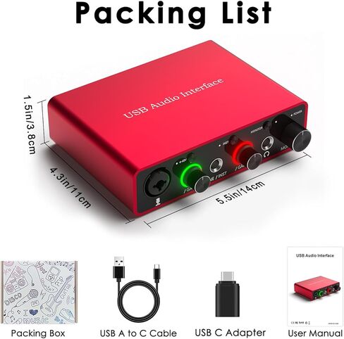 واجهة صوت YDMADE USB لتسجيل الملفات الصوتية ووسائط البث، توصيل وتشغيل تسجيل احترافي، طاقة XLR، واجهة صوت حمراء، بدون ضوضاء in Kuwait