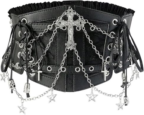 Wdirara Women's Faux Leather Corset Belt Belt Chain Goth Punk Cross Lace Up Side Side Corset Corset in Saudi Arabia