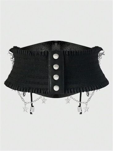 Wdirara Women's Faux Leather Corset Belt Belt Chain Goth Punk Cross Lace Up Side Side Corset Corset in Saudi Arabia