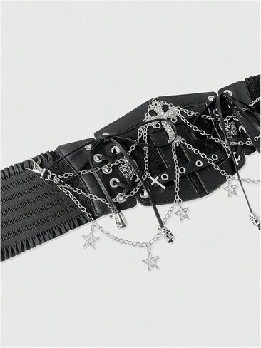 Wdirara Women's Faux Leather Corset Belt Belt Chain Goth Punk Cross Lace Up Side Side Corset Corset in Saudi Arabia