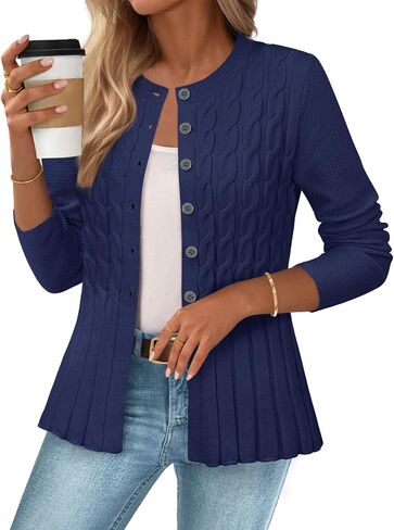 MEROKEETY Women's Cable Knit Peplum Cardigan Sweaters 2025 Trendy Fall Open Front Button Down Soft Knitted Coat in Saudi Arabia