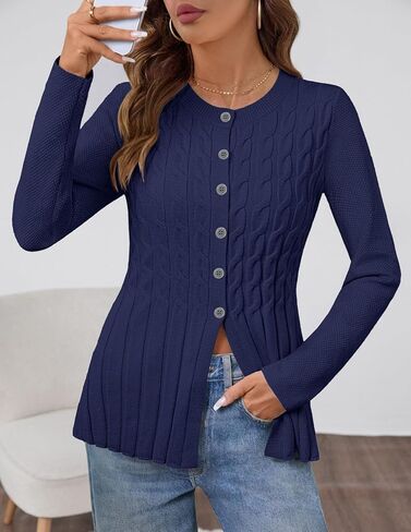 MEROKEETY Women's Cable Knit Peplum Cardigan Sweaters 2025 Trendy Fall Open Front Button Down Soft Knitted Coat in Saudi Arabia