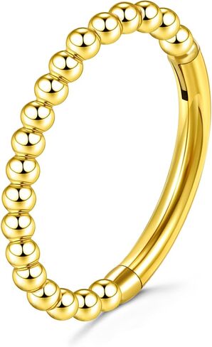 Beaded Nose Hoops for Women Men-316L Surgical Steel Hinged Nose Hoops 16G Clicker Septum Nose Ring Lip Helix Cartilage Hoop Earring Daith Rook Conch Body Piercing Jewelry 8MM 10MM in Saudi Arabia