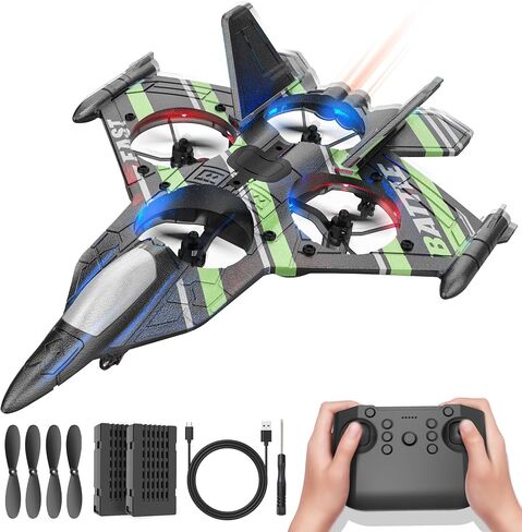 BEZGAR Drones for Kids | 2.4GHZ RC Plane, 6-axis Gyro Remote Control Airplane, RC Helicopter, 360° Flip Fighter Jet Toy, Toys for ages 8-13 with Colorful LED Navigation Lights Red in Kuwait