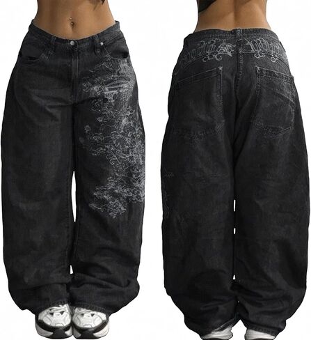 EMMIOL Women Boyfriends Hip Hop 90s Vintage Baggy Jeans Loose Denim Pants Mid-Low Waist Jeans in Saudi Arabia