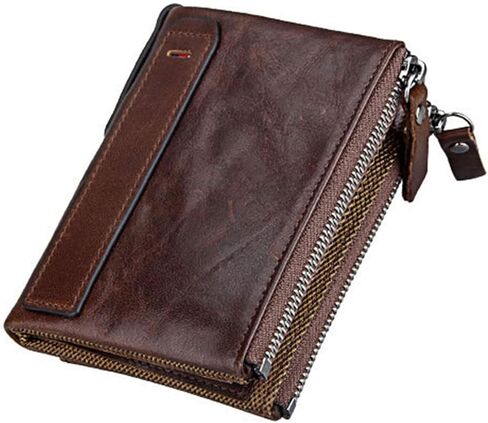 محفظة جلدية حقيقية صغيرة للنساء RFID حظر bifold مع سستة جيب ونافذة معرف البني (أحمر) in Saudi Arabia
