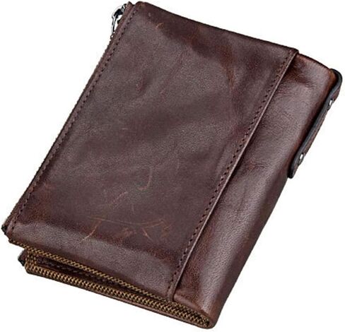 محفظة جلدية حقيقية صغيرة للنساء RFID حظر bifold مع سستة جيب ونافذة معرف البني (أحمر) in Saudi Arabia