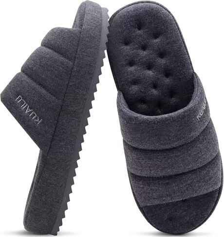 KuaiLu Mens Slippers Fabric Warm Sandal Slippers Memory Foam Indoor Outdoor House Slippers Shoes Comfortable Slip on Lightweight Soft Cushion Scuff Slipper For Man with Arch Support, Blue Size 7 in Saudi Arabia