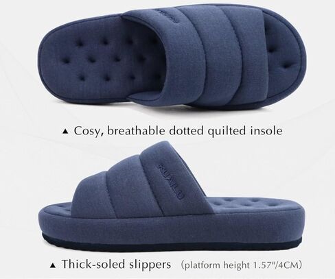 شباشب رجالي من KuaiLu من القماش الدافئ، شباشب من الإسفنج الذكي للاستخدام الداخلي والخارجي، أحذية مريحة سهلة الارتداء وخفيفة الوزن ووسادة ناعمة للرجال مع دعم للقوس، مقاس أزرق 7 in Kuwait