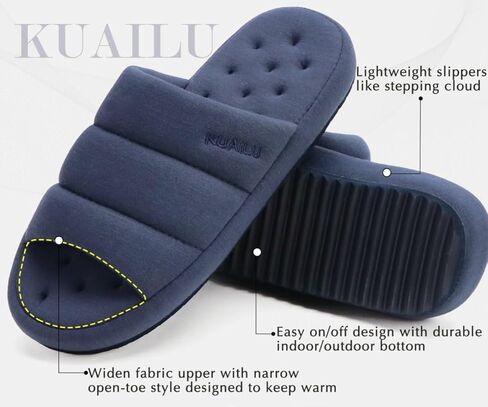 شباشب رجالي من KuaiLu من القماش الدافئ، شباشب من الإسفنج الذكي للاستخدام الداخلي والخارجي، أحذية مريحة سهلة الارتداء وخفيفة الوزن ووسادة ناعمة للرجال مع دعم للقوس، مقاس أزرق 7 in Kuwait