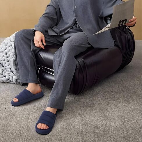 شباشب رجالي من KuaiLu من القماش الدافئ، شباشب من الإسفنج الذكي للاستخدام الداخلي والخارجي، أحذية مريحة سهلة الارتداء وخفيفة الوزن ووسادة ناعمة للرجال مع دعم للقوس، مقاس أزرق 7 in Kuwait