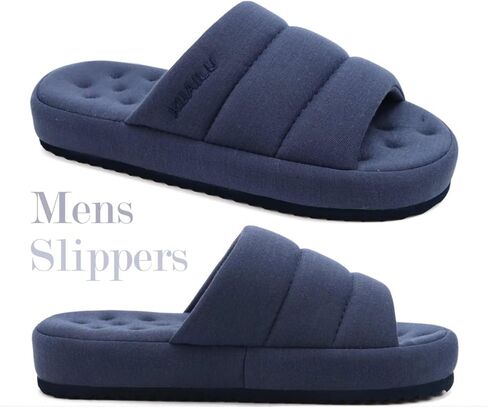 شباشب رجالي من KuaiLu من القماش الدافئ، شباشب من الإسفنج الذكي للاستخدام الداخلي والخارجي، أحذية مريحة سهلة الارتداء وخفيفة الوزن ووسادة ناعمة للرجال مع دعم للقوس، مقاس أزرق 7 in Kuwait