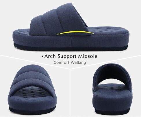 شباشب رجالي من KuaiLu من القماش الدافئ، شباشب من الإسفنج الذكي للاستخدام الداخلي والخارجي، أحذية مريحة سهلة الارتداء وخفيفة الوزن ووسادة ناعمة للرجال مع دعم للقوس، مقاس أزرق 7 in Kuwait