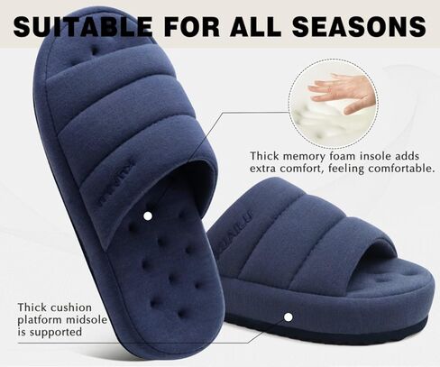 شباشب رجالي من KuaiLu من القماش الدافئ، شباشب من الإسفنج الذكي للاستخدام الداخلي والخارجي، أحذية مريحة سهلة الارتداء وخفيفة الوزن ووسادة ناعمة للرجال مع دعم للقوس، مقاس أزرق 7 in Kuwait