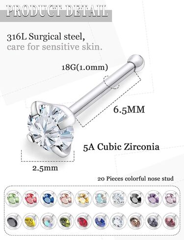 18G 20G 22G حلقات الأنف ترصيع خارقة المجوهرات للنساء 316L من الصلب الجراحي L على شكل شكل مستقيم الماس CZ أنف الأزرار مجوهرات ثقب الفو in Kuwait