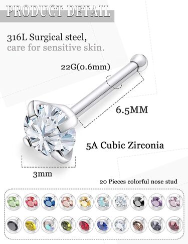 18G 20G 22G حلقات الأنف ترصيع خارقة المجوهرات للنساء 316L من الصلب الجراحي L على شكل شكل مستقيم الماس CZ أنف الأزرار مجوهرات ثقب الفو in Kuwait