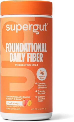 Supergut Foundational Daily Fiber Powder, Sugar Free & Vegan Prebiotic Fiber Blend for Gut Health & Digestive Support, Supplement for Men & Women with Solnul & Sunfiber, Unflavored, 20 Servings in Saudi Arabia