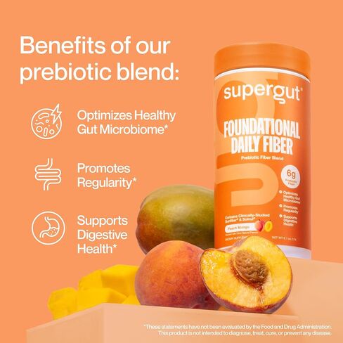 Supergut Foundational Daily Fiber Powder, Sugar Free & Vegan Prebiotic Fiber Blend for Gut Health & Digestive Support, Supplement for Men & Women with Solnul & Sunfiber, Unflavored, 20 Servings in Saudi Arabia