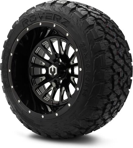 MODZ® 14x10" Assassin Black with Ball Mill Golf Cart Wheels and MODZ® Roverz (23x10.50-R14) Golf Cart Radial Tires Combo - Set of 4 in Saudi Arabia