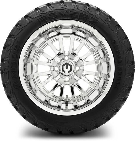 MODZ® 14x10" Assassin Black with Ball Mill Golf Cart Wheels and MODZ® Roverz (23x10.50-R14) Golf Cart Radial Tires Combo - Set of 4 in Saudi Arabia