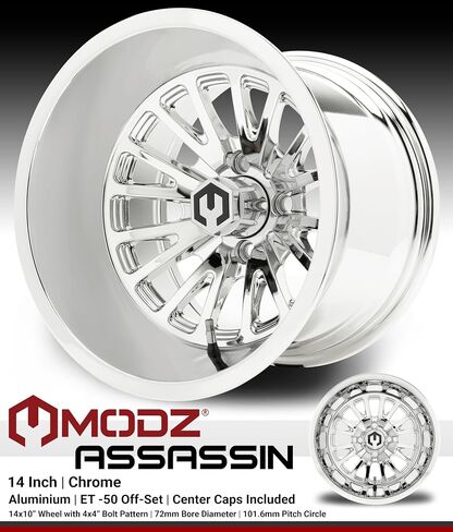 MODZ® 14x10" Assassin Black with Ball Mill Golf Cart Wheels and MODZ® Roverz (23x10.50-R14) Golf Cart Radial Tires Combo - Set of 4 in Saudi Arabia