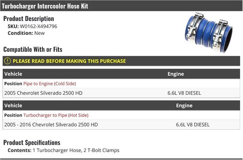 Turbocharger Intercooler Hose Kit - Compatible with 2005-2016 Chevy Silverado 2500 HD 6.6L V8 Diesel in Saudi Arabia