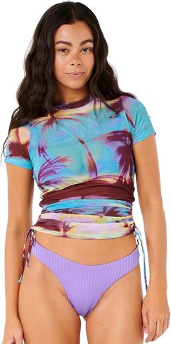 RIP Curl Women’s Hidden Isles Mesh Swim Tee-Tropical Palm-Park Brint Shereve Sleeve Rashguard Top in Saudi Arabia