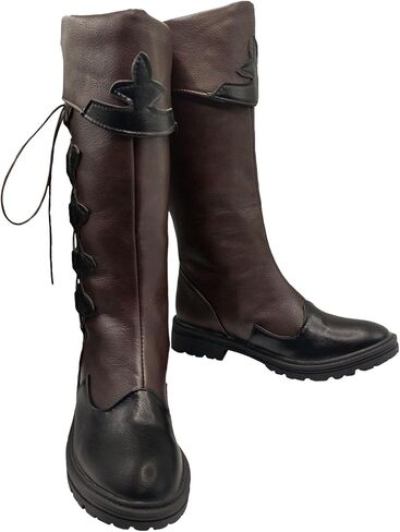 Unisex Renaissance Medieval Cosplay Halloween Cosplay Boots PU Leather Mid Calf Lace Up Leather Pirate Gothic Viking Tied Shoes in Saudi Arabia