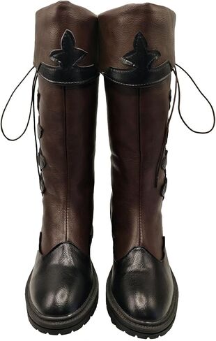 Unisex Renaissance Medieval Cosplay Halloween Cosplay Boots PU Leather Mid Calf Lace Up Leather Pirate Gothic Viking Tied Shoes in Saudi Arabia