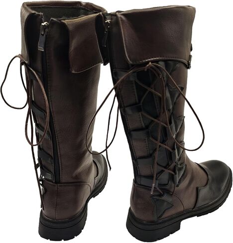 Unisex Renaissance Medieval Cosplay Halloween Cosplay Boots PU Leather Mid Calf Lace Up Leather Pirate Gothic Viking Tied Shoes in Saudi Arabia