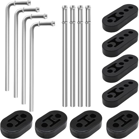 16 pcs 3/8 "مجموعة شماعات العادم ، قضبان شماعات مطلية بالزنك المغطاة بالزنك (4x 90 ° و 4x مستقيم) مع عوازل مطاطية (4x 2-ثقب و 4 × 4 حفرة) ، جبل كاتم الصوت العالمي لحام لشاحنة السيارة SUV in Kuwait