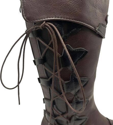 Unisex Renaissance Medieval Cosplay Halloween Cosplay Boots PU Leather Mid Calf Lace Up Leather Pirate Gothic Viking Tied Shoes in Saudi Arabia