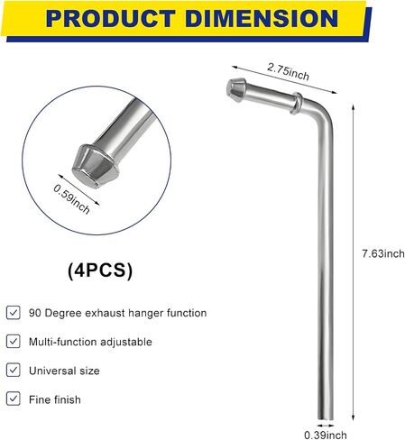 4 PCS 90° Bend Exhaust Hanger Rods, 3/8 x 7.6 Inch Bent Rod Universal Hanger Weld on Kit, Heavy Duty Galvanized Rods Weld Bracket Kit for Wide Range of Exhaust Pipes in Saudi Arabia
