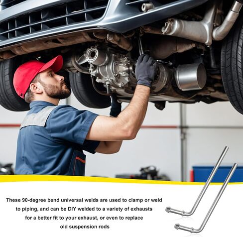 4 PCS 90° Bend Exhaust Hanger Rods, 3/8 x 7.6 Inch Bent Rod Universal Hanger Weld on Kit, Heavy Duty Galvanized Rods Weld Bracket Kit for Wide Range of Exhaust Pipes in Saudi Arabia